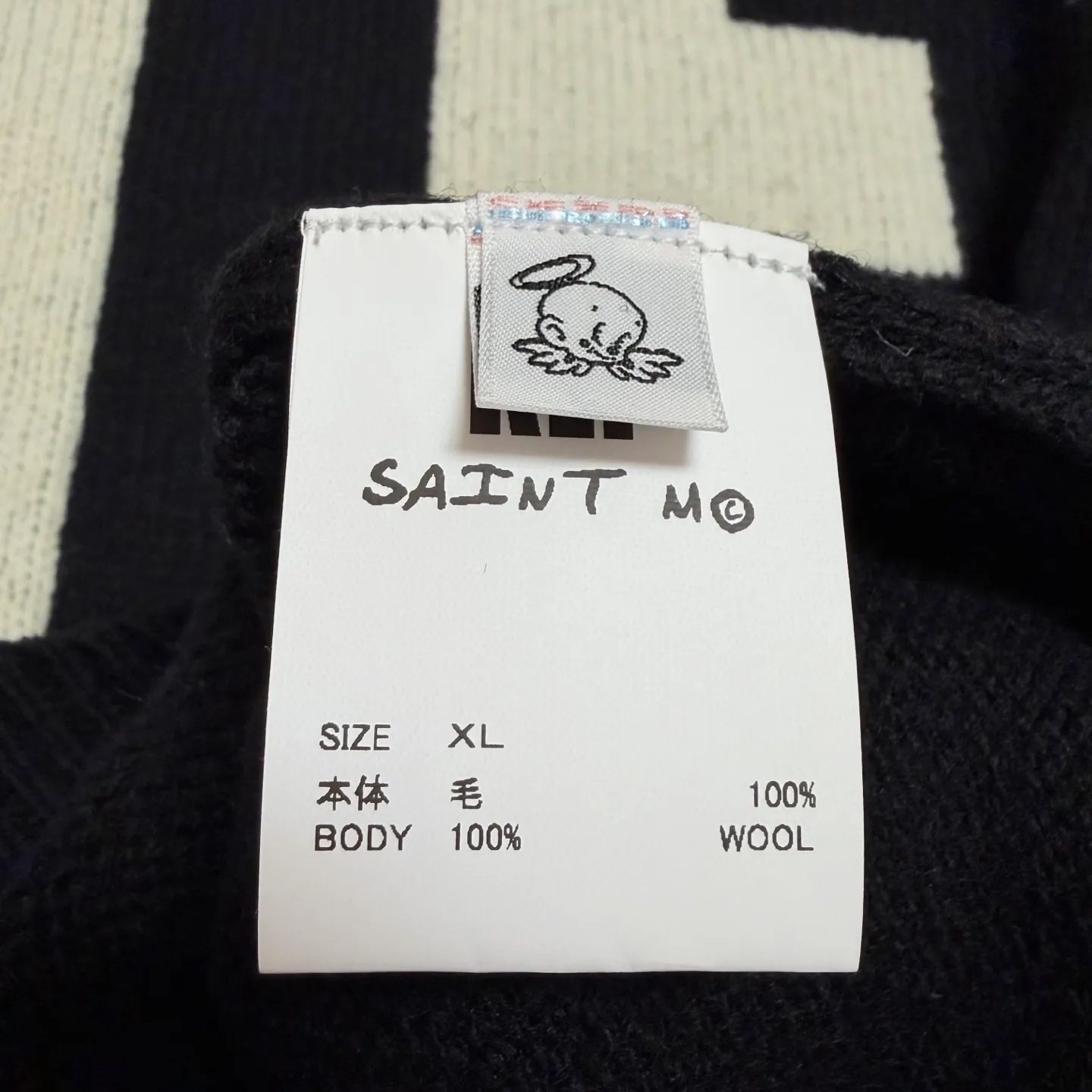 SAINT Mxxxxxx × The KLF KLF_CREW NECK KNIT/BLK KLF joint deconstructed wool sweater, black S-XL, original heel, made of 100% pure wool, natural and warm, wool fabric, dry cleaning or gentle hand washing recommended, completely correct version, customized KLF joint main mark/wash mark, imported special machine embroidery, full three-dimensional, pure hand destruction, deconstructed and shredded